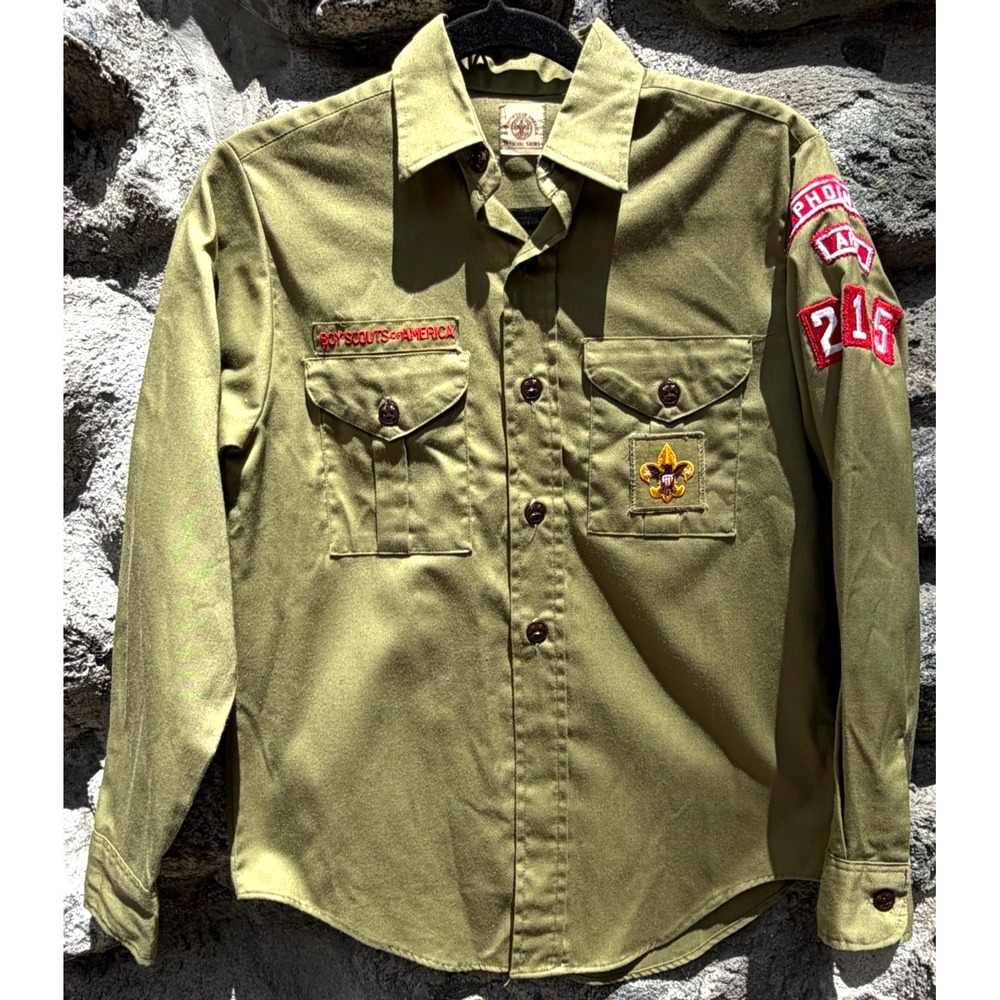 Vintage Boy Scouts of America Official Shirt Boys 13 Reg Green Pheonix AZ 60s